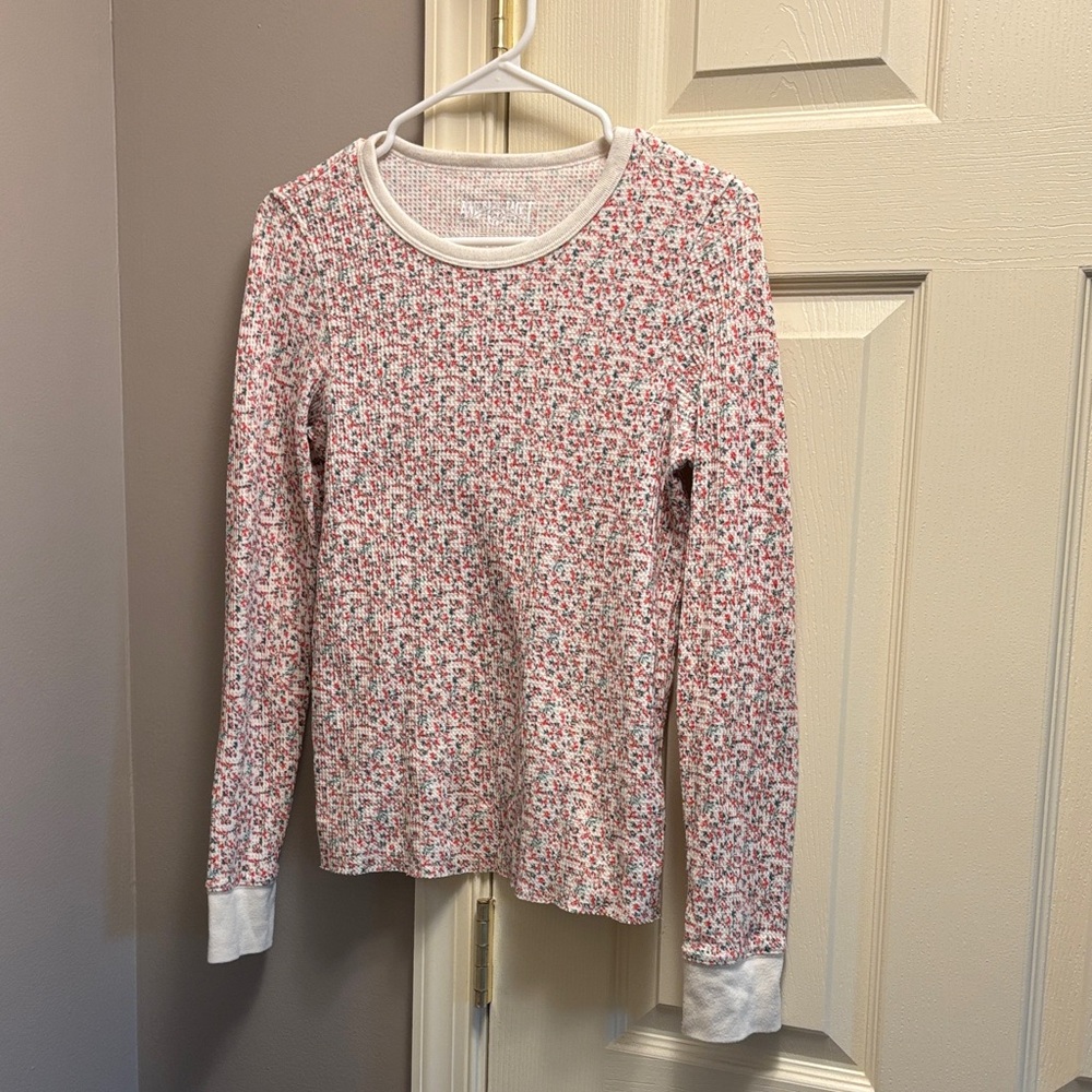 American Eagle Waffle Floral Long Sleeve Top Medium